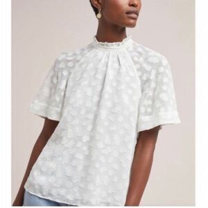Feather Bone Anthropologie Womens XS Ivory Chatelet Embroidered High Neck Blouse